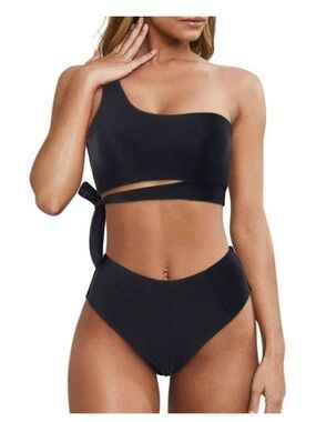 Women One Shoulder High Waisted Bikini Tie High Cut Two Piece Swimsuits